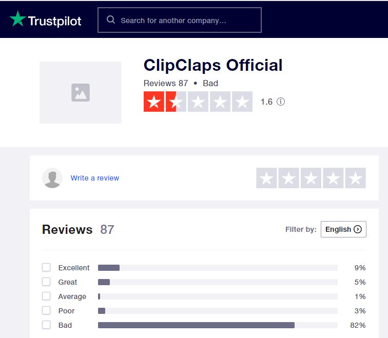 đánh giá Clipclaps trên trustpilot