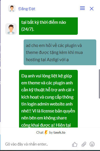 hỗ trợ live chat trên Azdigi