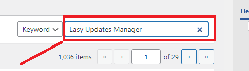 Nhập từ khóa tìm kiếm plugin Easy Updates Manager